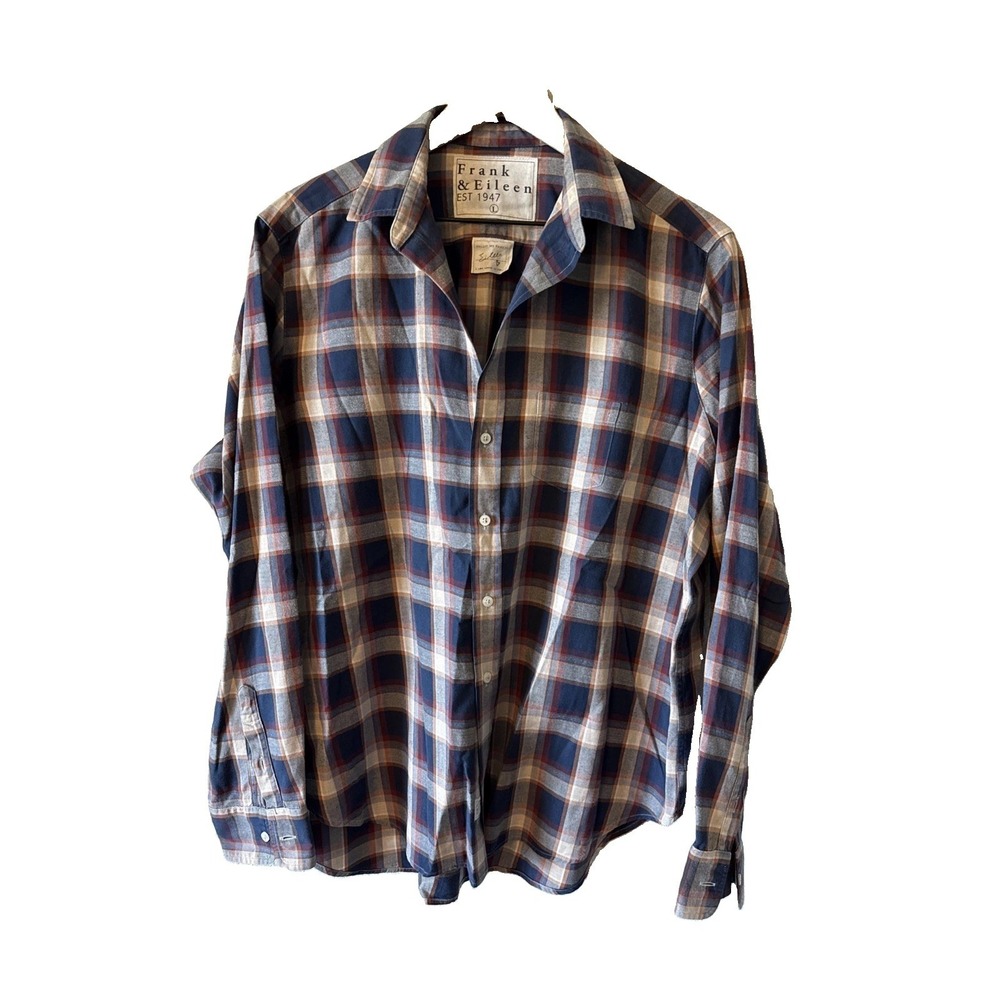 Frank & Eileen Women's Eileen Blue Checkered Relaxed Button-Up Shirt Size Large